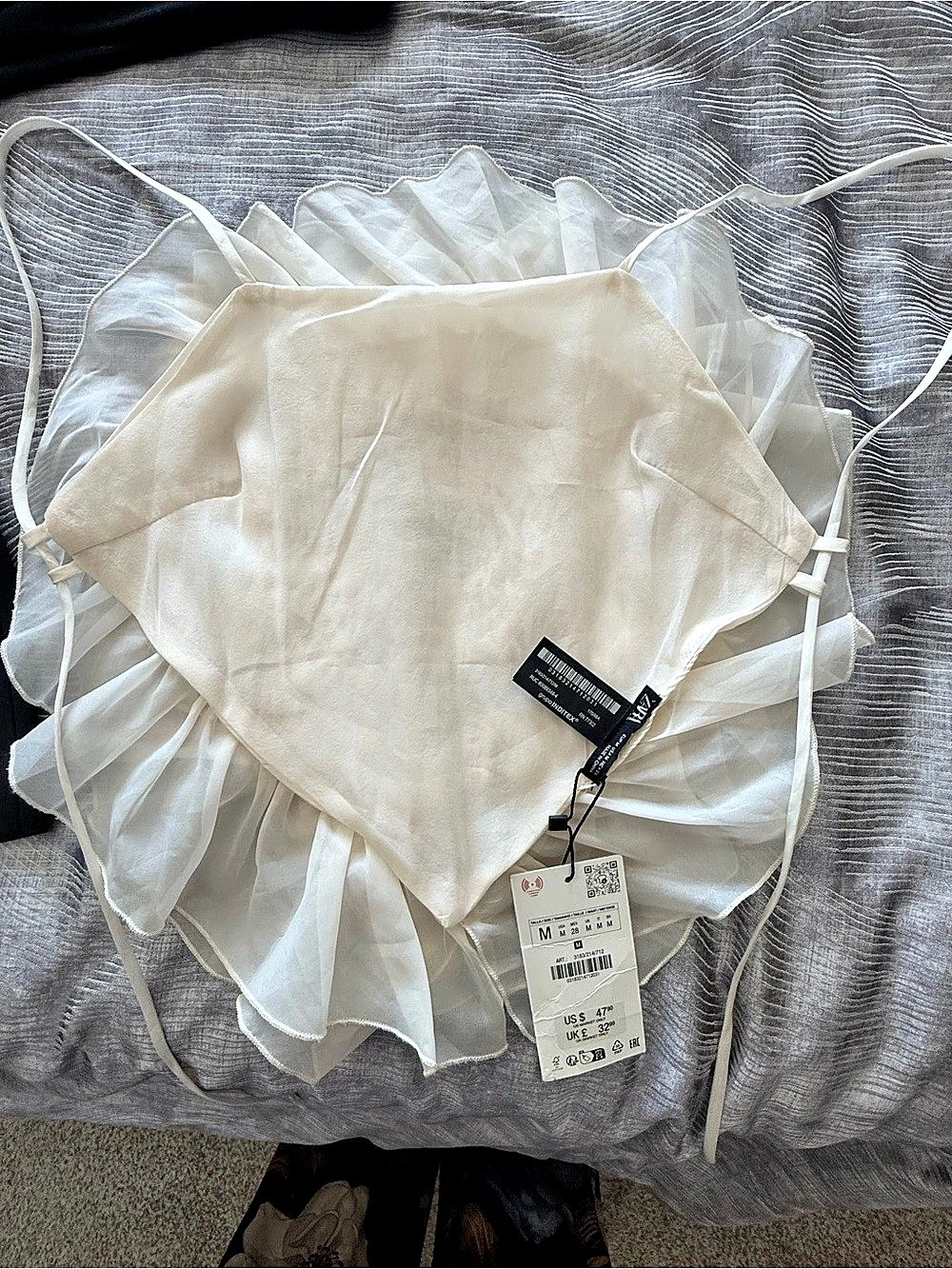 Zara Maxi Organza Flower Crop Top White Medium